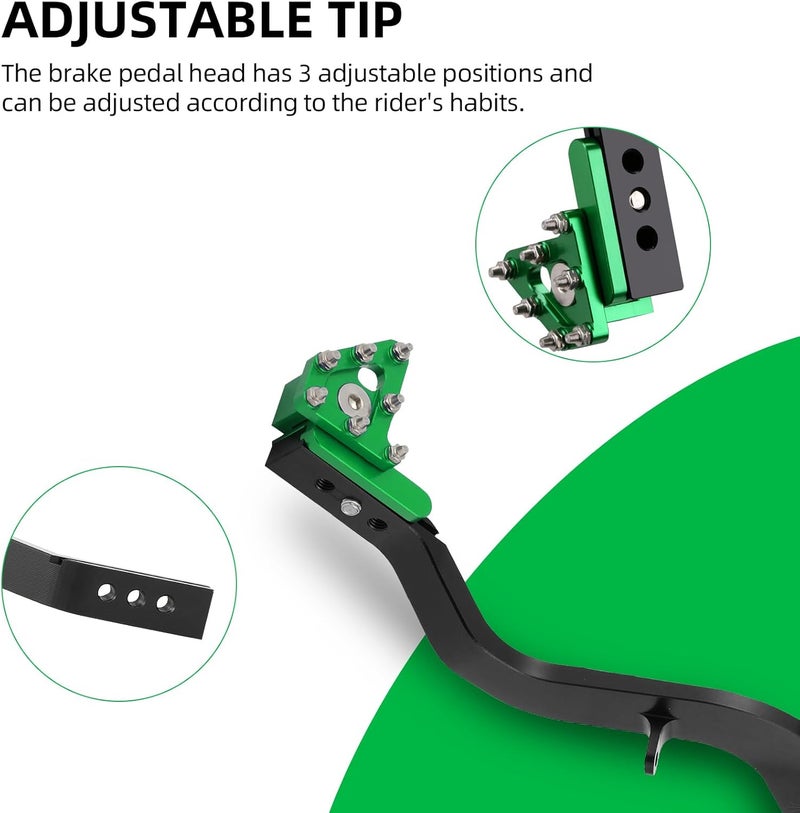 BAOUFF Rear Brake Pedal for KLX 230,CNC Aluminum Foldable Dirt Bike Foot Brake Lever for KLX230 21-25/KLX230R 21-25/KLX230SM 23-25/KLX230RS 21-24/KLX230S 22-23/KLX230S ABS 22-23-Green - Image 3